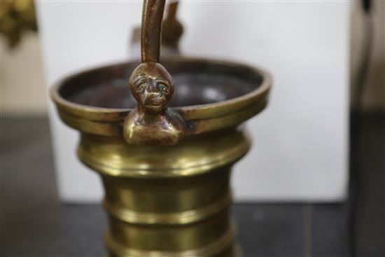 A 15th century German or Flemish brass Holy Water bucket, diameter 7.5in., height to lugs 6.25in.